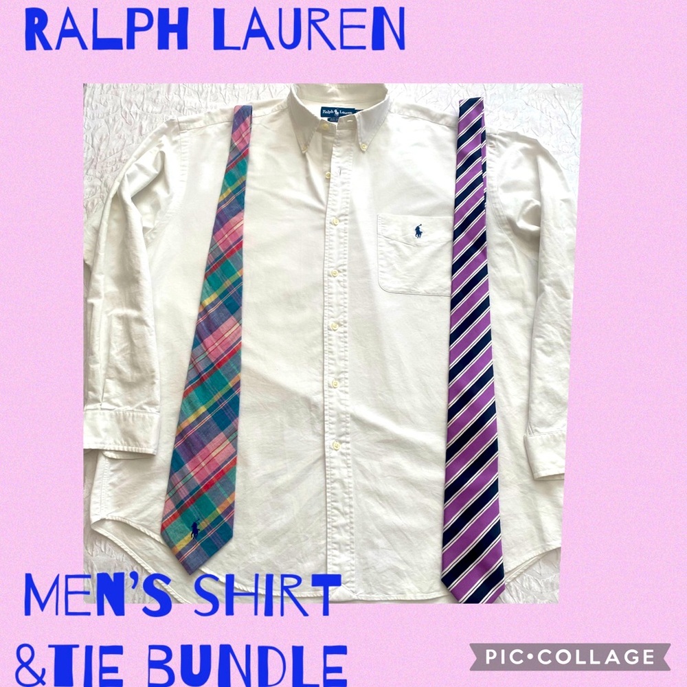 Ralph Lauren Men’s white shirt and 2 tie bundle!